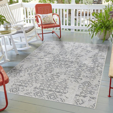 Quick Dry Durable Indoor Outdoor Rug for Patio and Deck Easy to Clean Transitional Grey