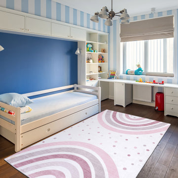 Kids 4' x 6' Ft. Playful Ultra Soft Kids Rug with Rainbows Polka Dots for Playroom, Nursery, Children Bedroom, Living Room