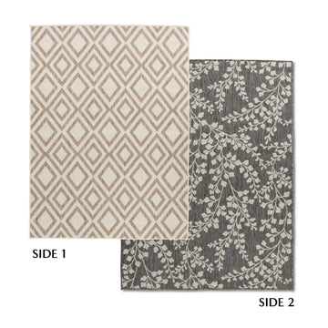 Floraline Geometric Grey Beige Indoor Outdoor Rug - Erbanica