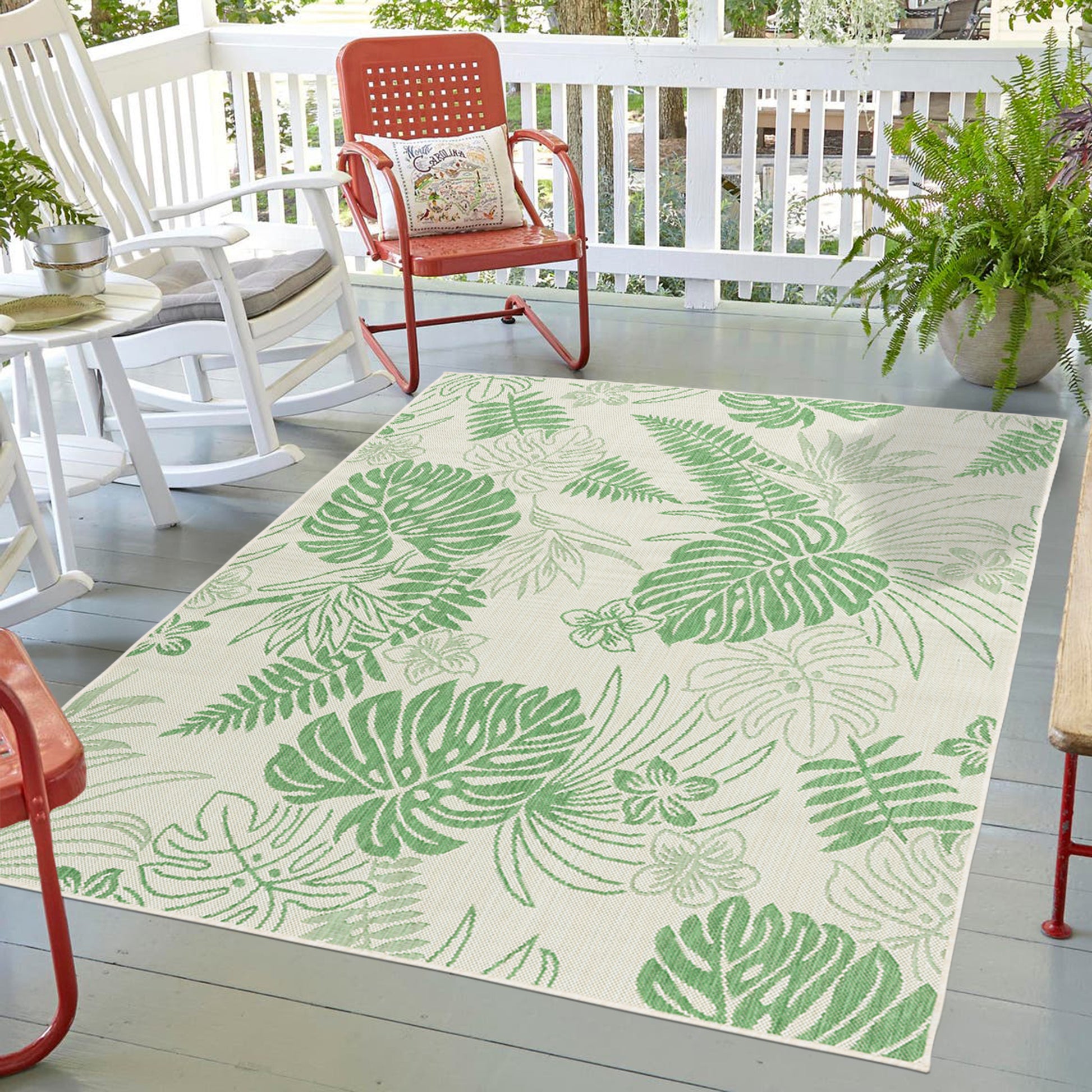 Quick Dry Green Palm Indoor Outdoor Rug for Patio Backyard Deck Balcony Terrace