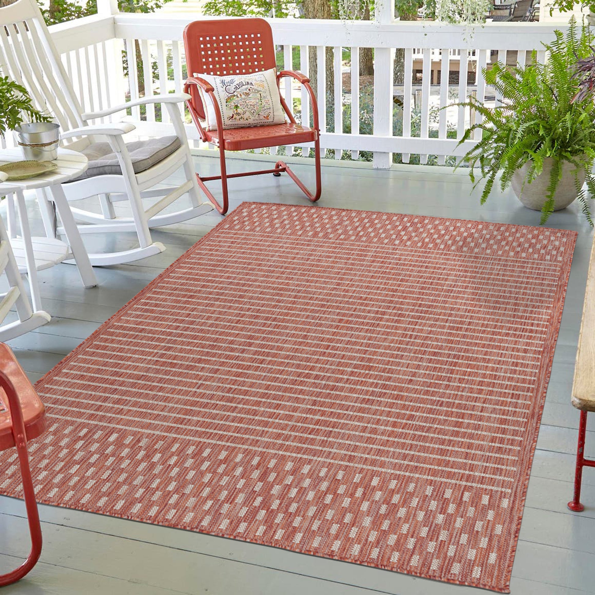 Quick Dry Red Stripes Indoor Outdoor Rug for Patio Backyard Deck Balcony Terrace