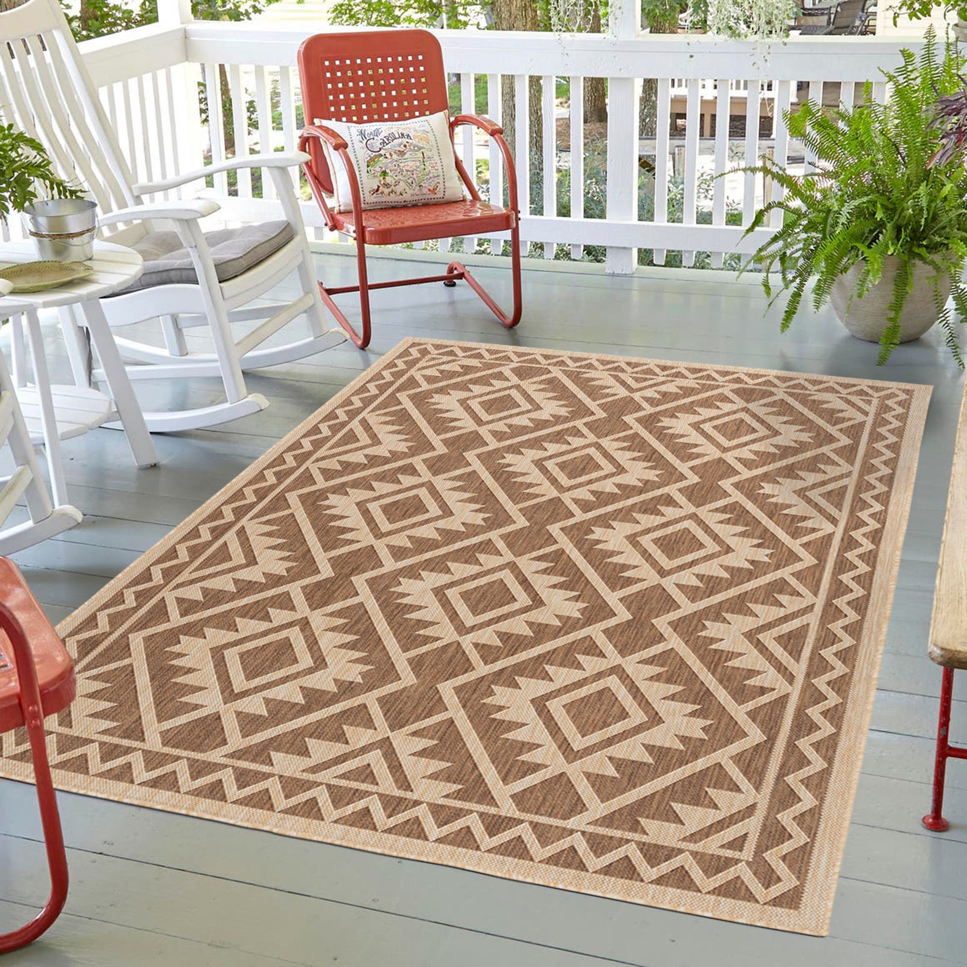 Quick Dry Beige Moroccan Indoor Outdoor Rug for Patio Backyard Deck Balcony Terrace