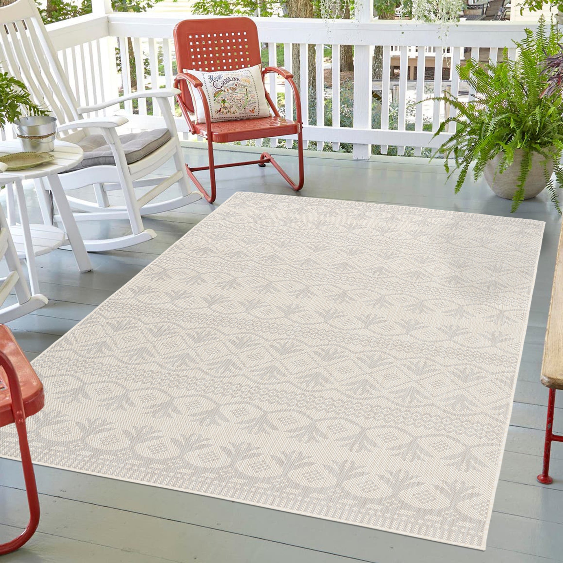 Quick Dry Grey Fleur Indoor Outdoor Rug for Patio Backyard Deck Balcony Terrace