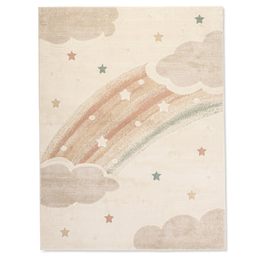 Top Image of Cute Rainbow, Stars with Clouds Pastel Kids Rug