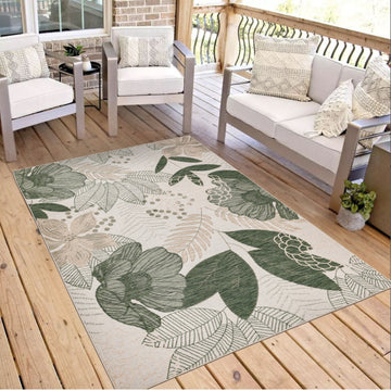 Whispers of Bloom Olive Outdoor Rug - Erbanica