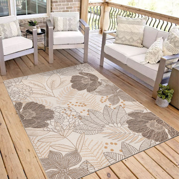 Whispers of Bloom Beige Outdoor Rug - Erbanica