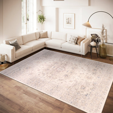 Magnolia White Bloom Premium Washable Rug - Erbanica