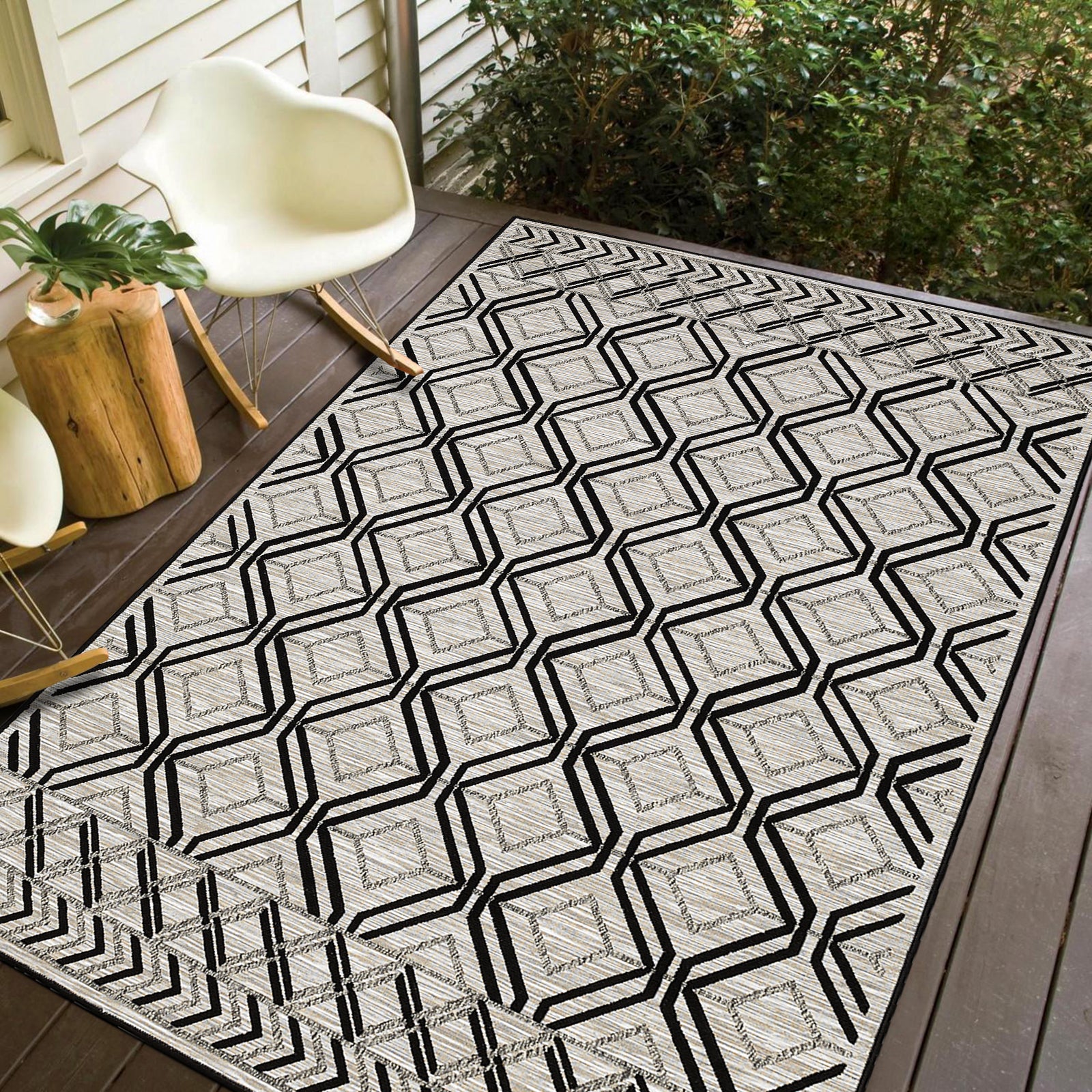 Odessa 1615 Black Grey Indoor Outdoor Rug - Erbanica