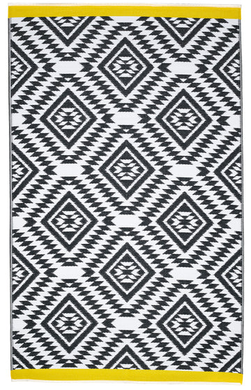 Indoor/Outdoor Black White Yellow Reversible Rug Outdoor Area Rug, Outdoor carpet, outdoor mat, picnic mat