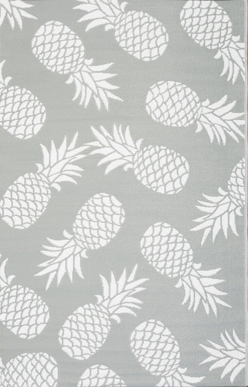 Indoor/Outdoor Grey White Pineapple Reversible Rug Outdoor Area Rug, Outdoor carpet, outdoor mat, picnic mat