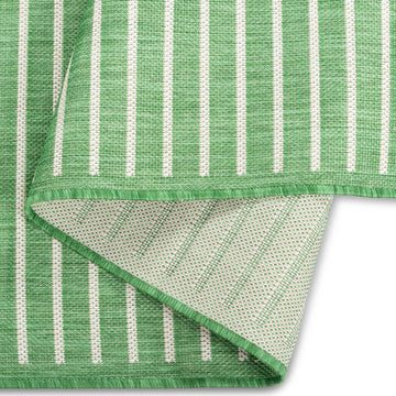 Quick Dry Green Stripes Indoor Outdoor Rug for Patio Backyard Deck Balcony Terrace