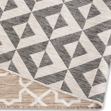 Hexa Geometric Grey Beige Indoor Outdoor Rug - Erbanica