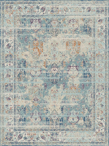 Heriz Vintage Inspired Premium Blue Multi RugVintage indoor area rug, traditional area rug, ultra soft, tassel, carpet