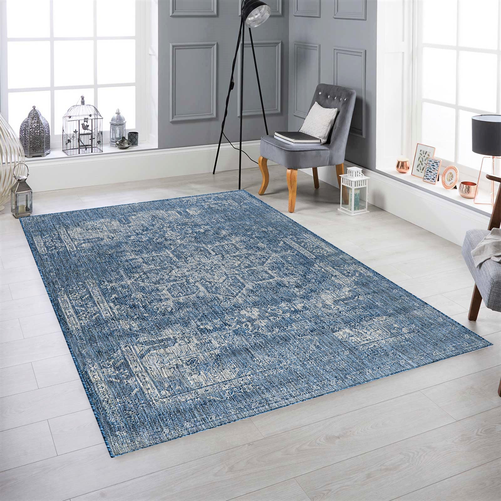 Quick Dry Durable Indoor Outdoor Rug for Patio and Deck Easy to Clean Transitional Blue