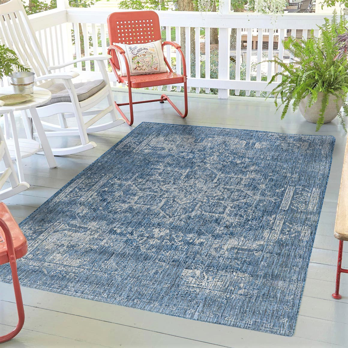 Quick Dry Durable Indoor Outdoor Rug for Patio and Deck Easy to Clean Transitional Blue