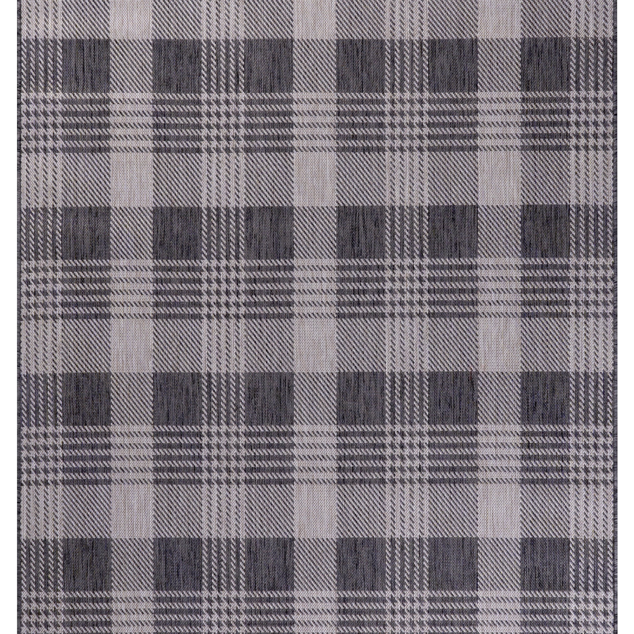 Silver Charcoal Checks Quick Dry Indoor Outdoor Rug