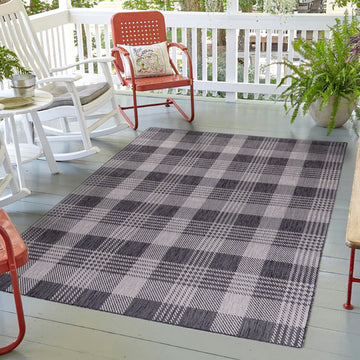 Silver Charcoal Checks Quick Dry Indoor Outdoor Rug