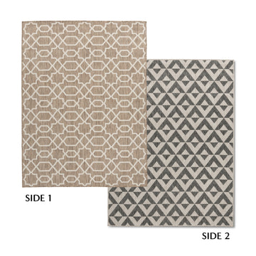 Hexa Geometric Grey Beige Indoor Outdoor Rug