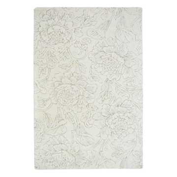 Ivory Beige Garden Roses Handmade Wool Area Rug