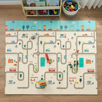 Multicolor City Farm Reversible Baby Kids Play Mat - Erbanica