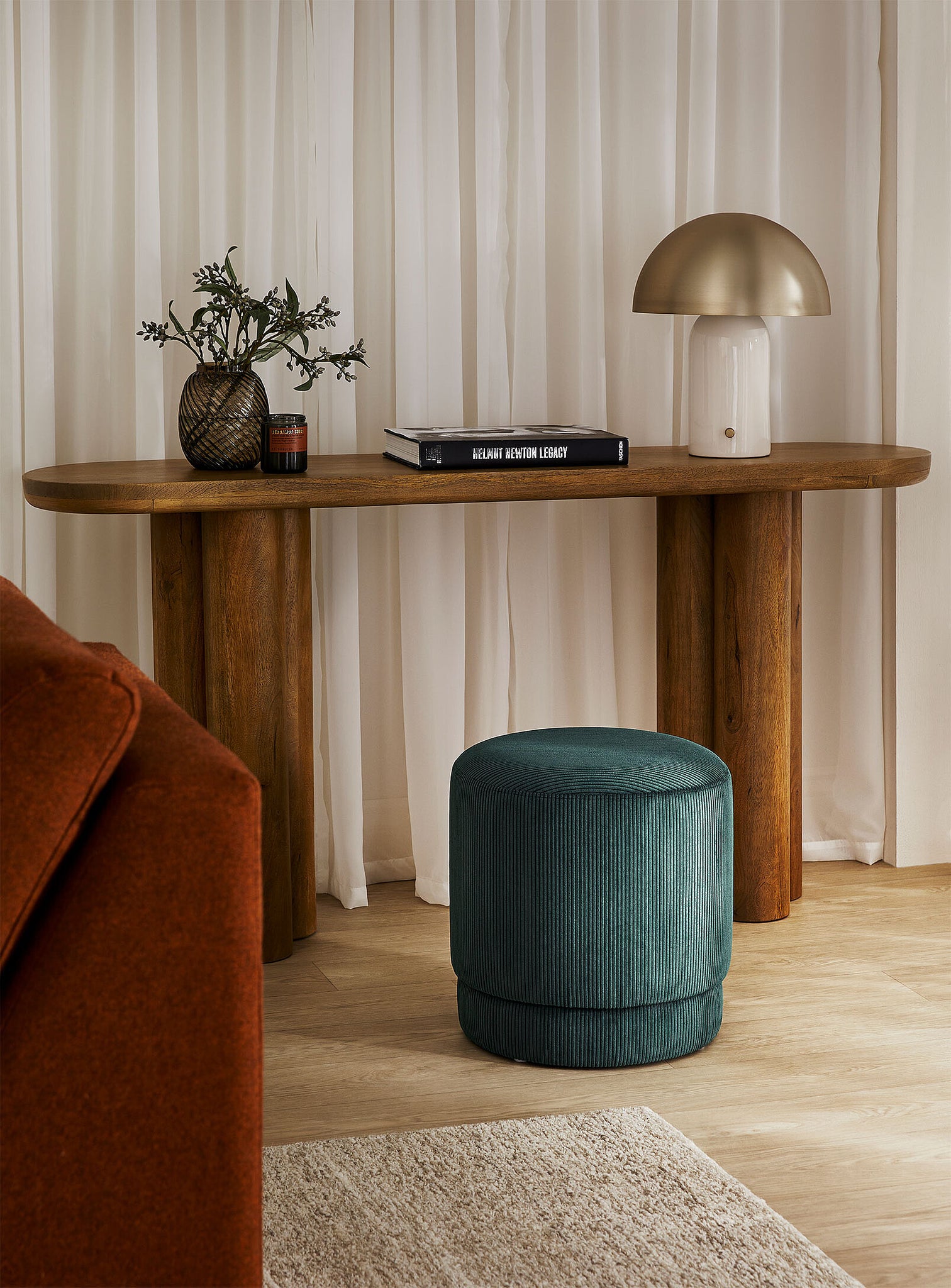 Lume Juniper Retro Round Corduroy Pouf