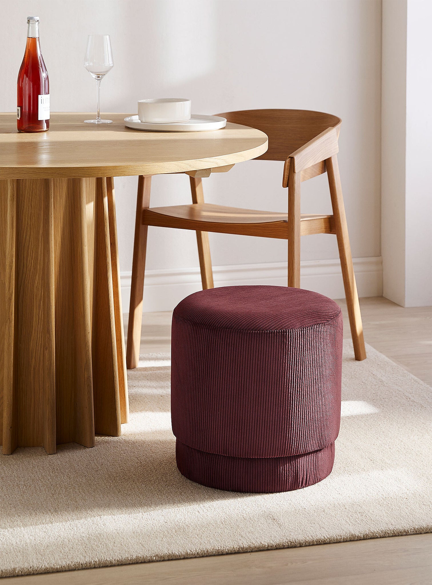 Lume Mulberry Retro Round Corduroy Pouf