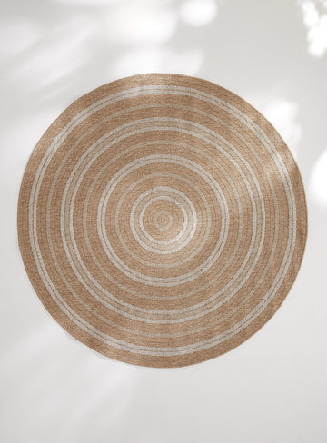 Round Stripes White Indoor-Outdoor Synthetic Jute Rug