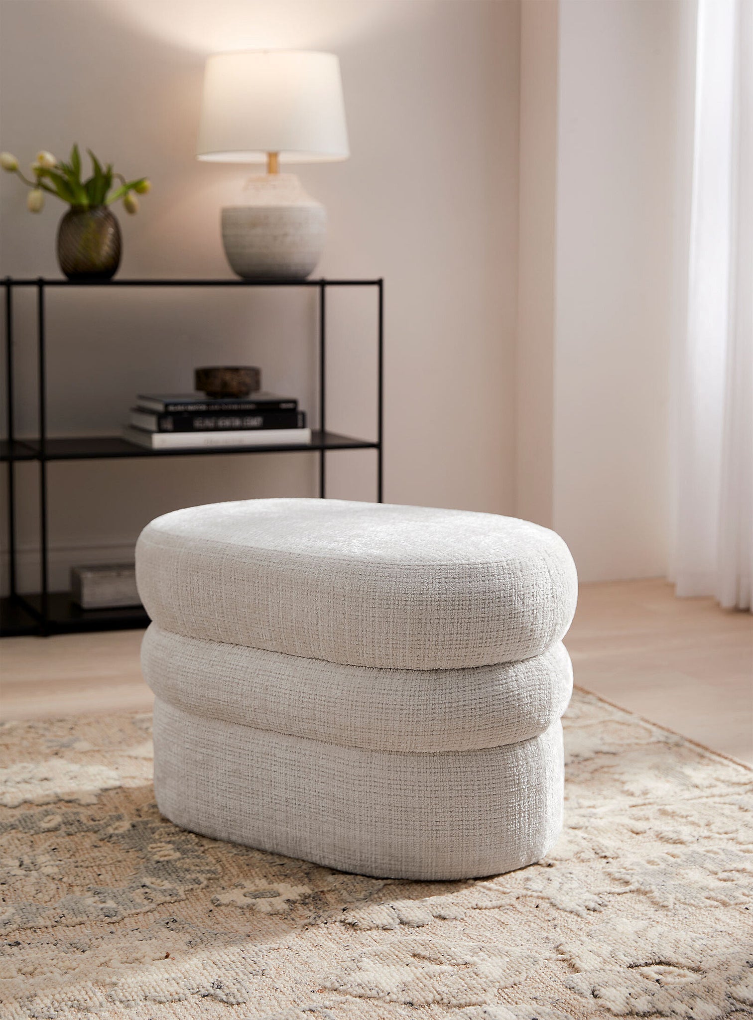 Loft Linen Bouclé 25" Bench Pouf