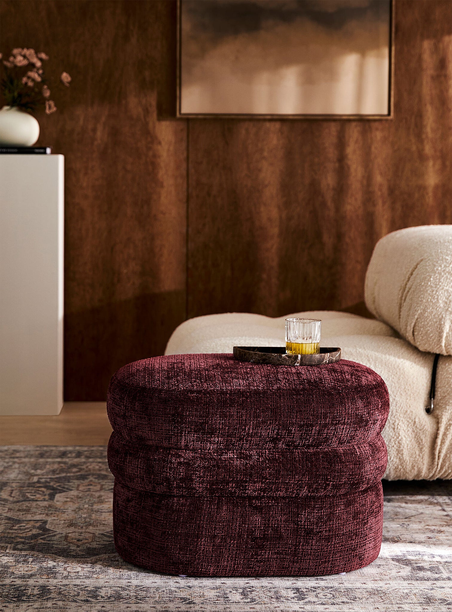 Loft Mahogany Bouclé 25" Bench Pouf