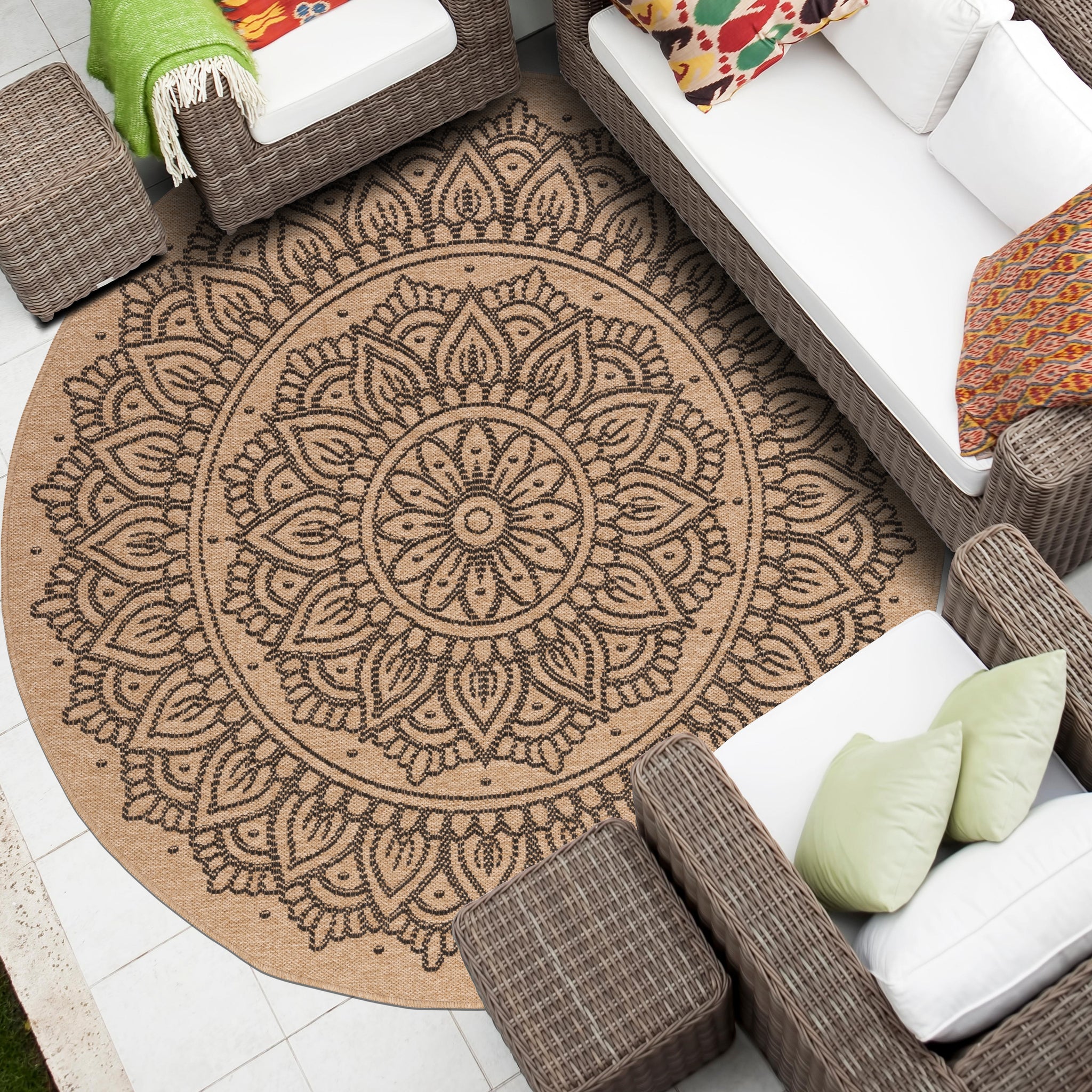 Tribal Black White Indoor-Outdoor Synthetic Jute Rug