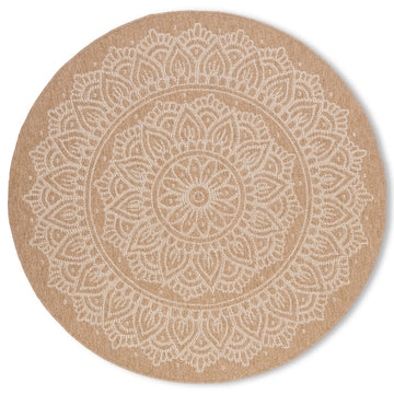 Tribal Round White Indoor-Outdoor Synthetic Jute Rug