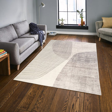 Modern Abstract Ultra-Soft Ivory Washable Rug - ExclusiveOffer