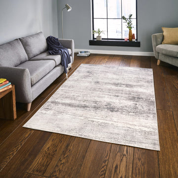 Distressed Abstract Ultra-Soft Ivory Washable Rug