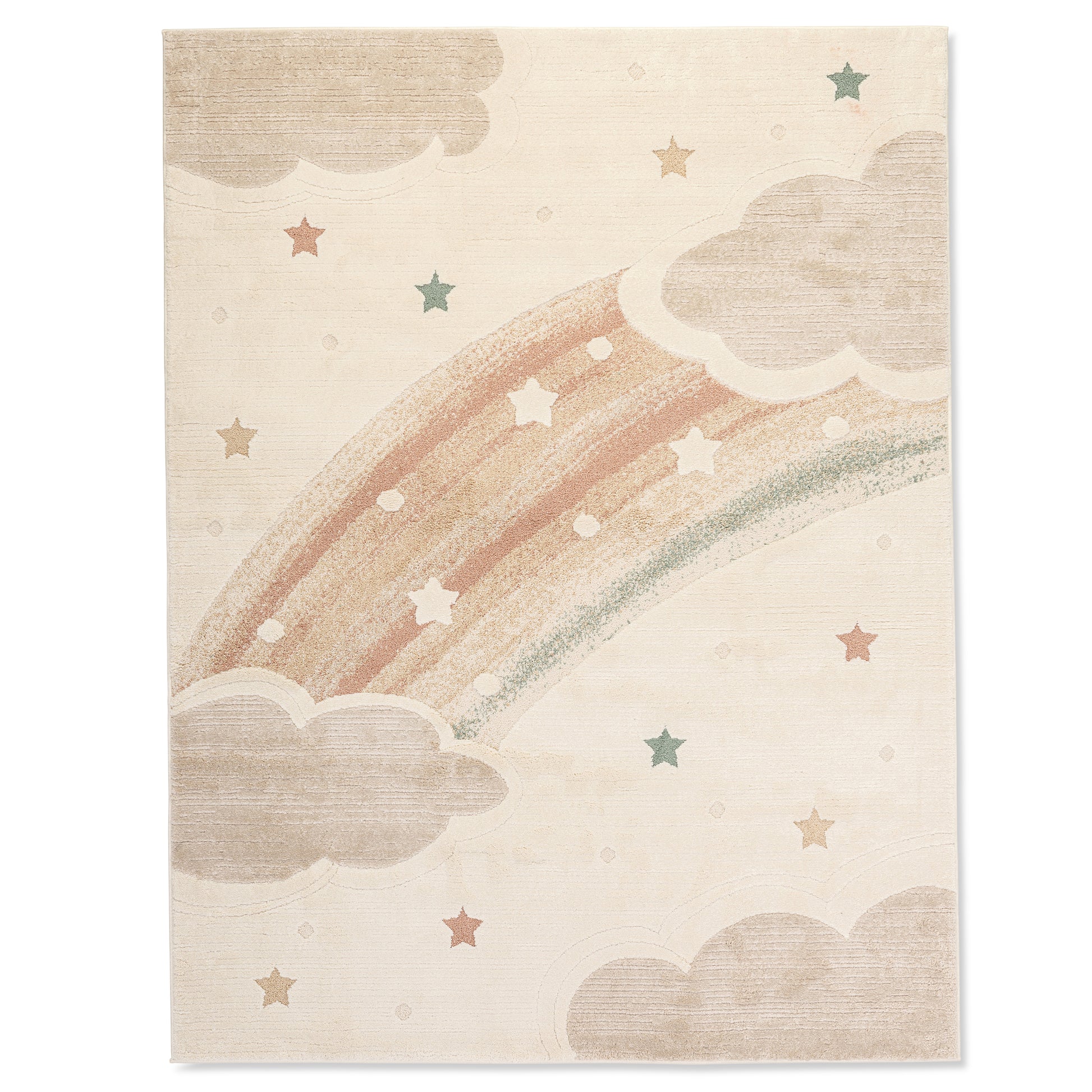 Top Image of Cute Rainbow, Stars with Clouds Pastel Kids Rug