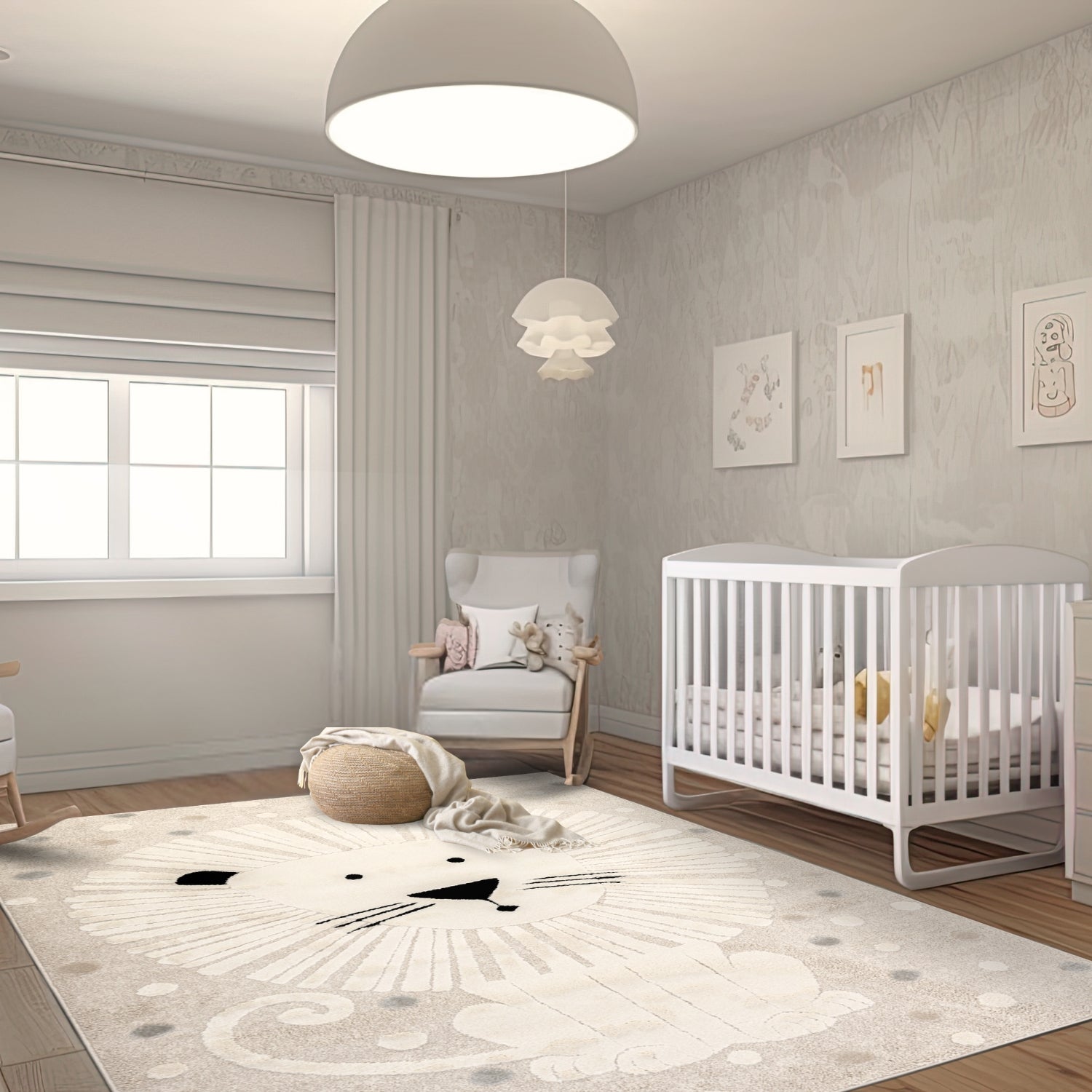 Elio Kids Soft Cute Pastel Indoor Rug - Cute Lion with Dots