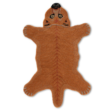 Kids Jungle Animal Cutout Grizzly Brown Bear Wool Rug