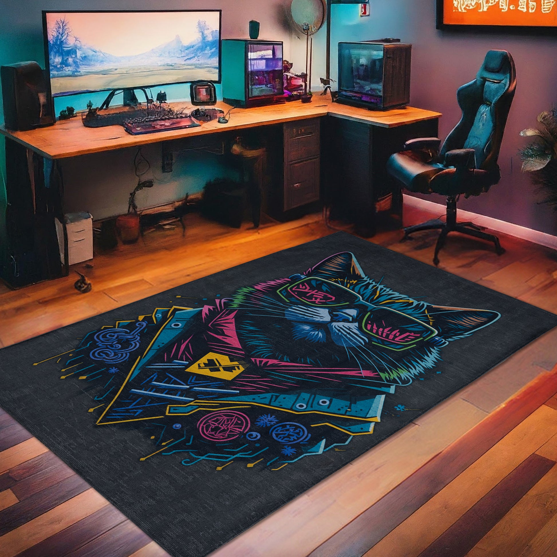 Cool Cat Gaming Arcade Machine Washable Indoor Area Rug