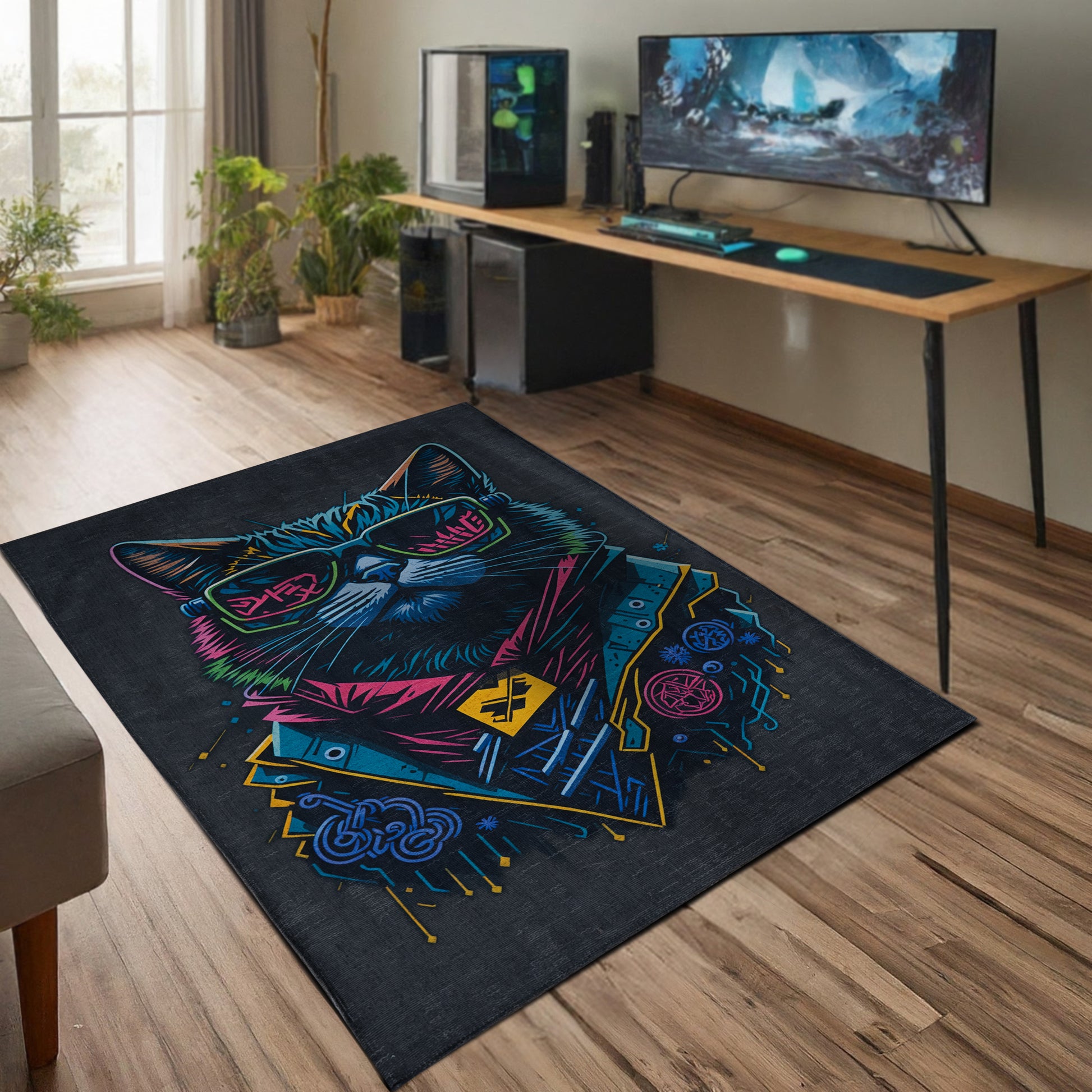 Cool Cat Gaming Arcade Machine Washable Indoor Area Rug