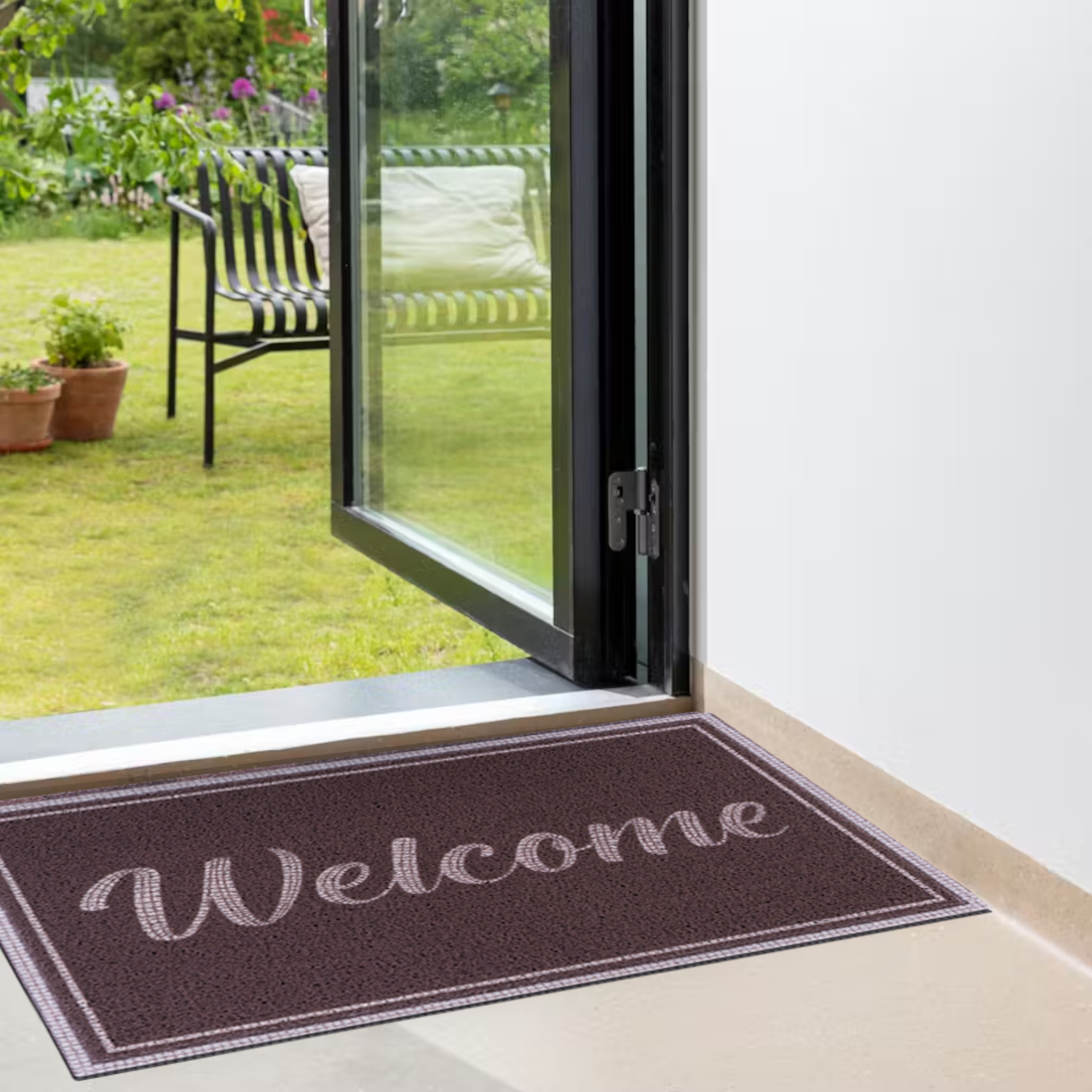 Matologie Deep Burgundy Welcome Easy Clean Indoor-Outdoor Door Mat