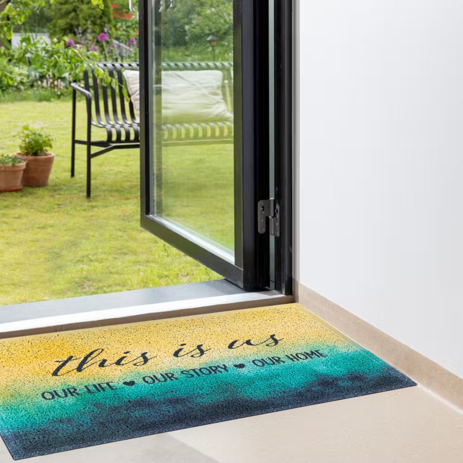 Matologie Multicolor Beach Text Easy Clean Indoor-Outdoor Door Mat