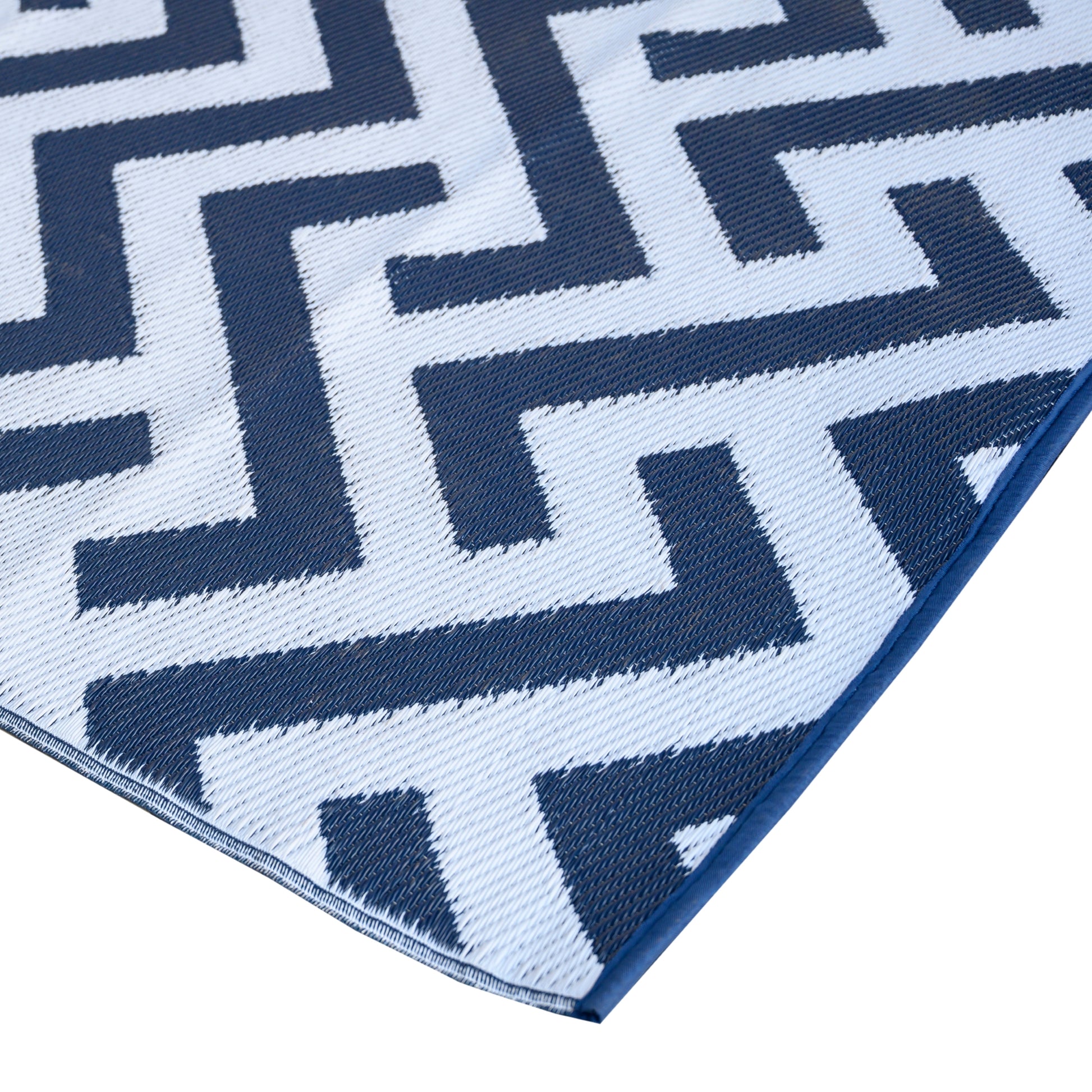 Blue Jacquard Reversible Indoor/Outdoor Plastic Rug