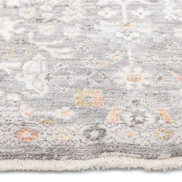 Taupe Light Grey Floral Distressed Rug
