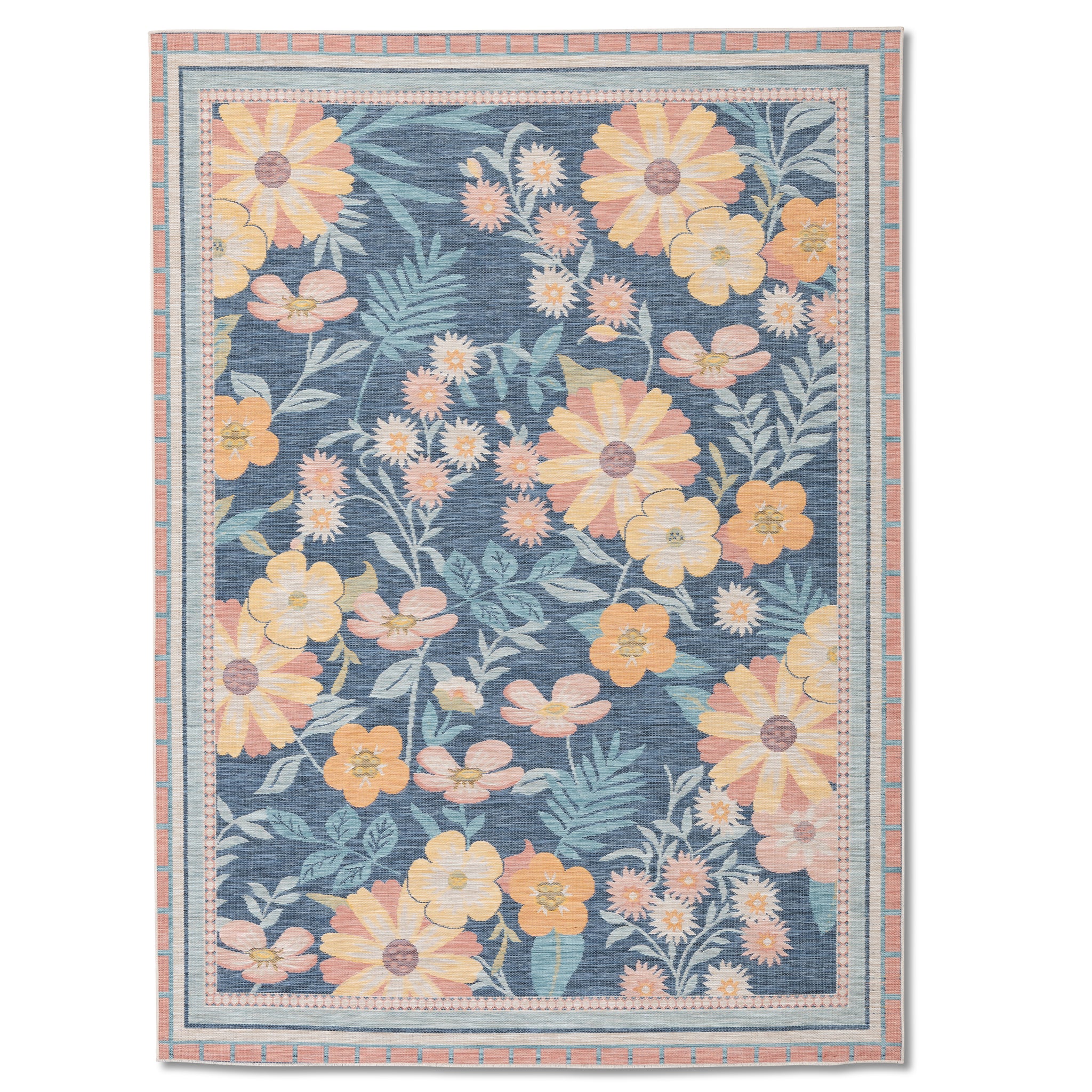 Floral Harmony Navy Outdoor Rug