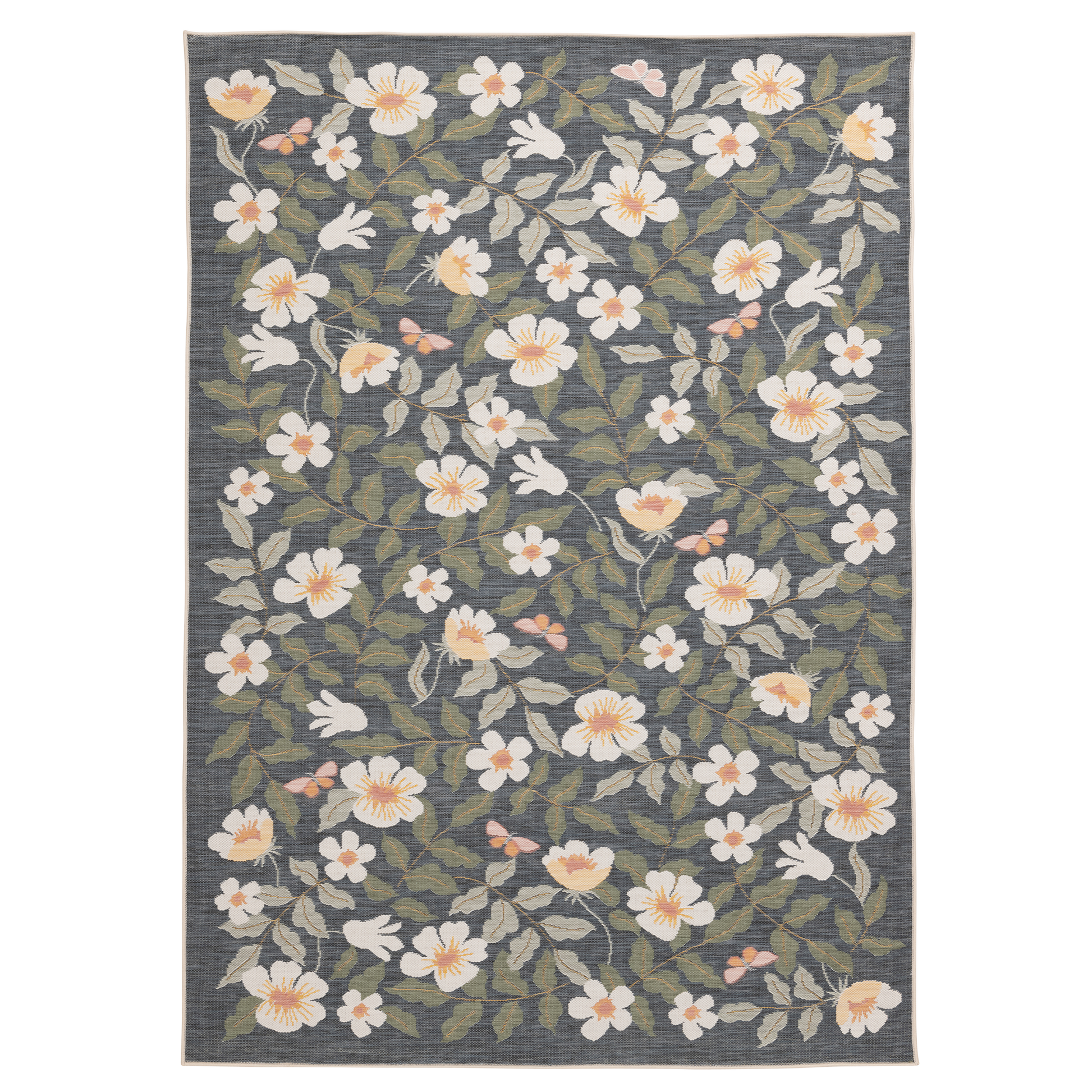 Midnight Blossom Grey Outdoor Rug - Erbanica