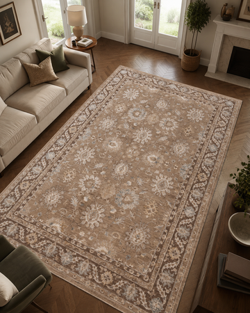 Sandstone Brown Persian Floral Indoor Rug