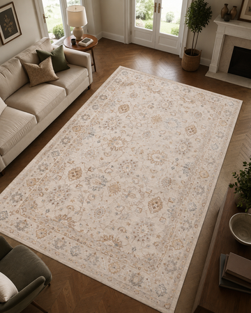 Cream Ivory Persian Floral Indoor Rug