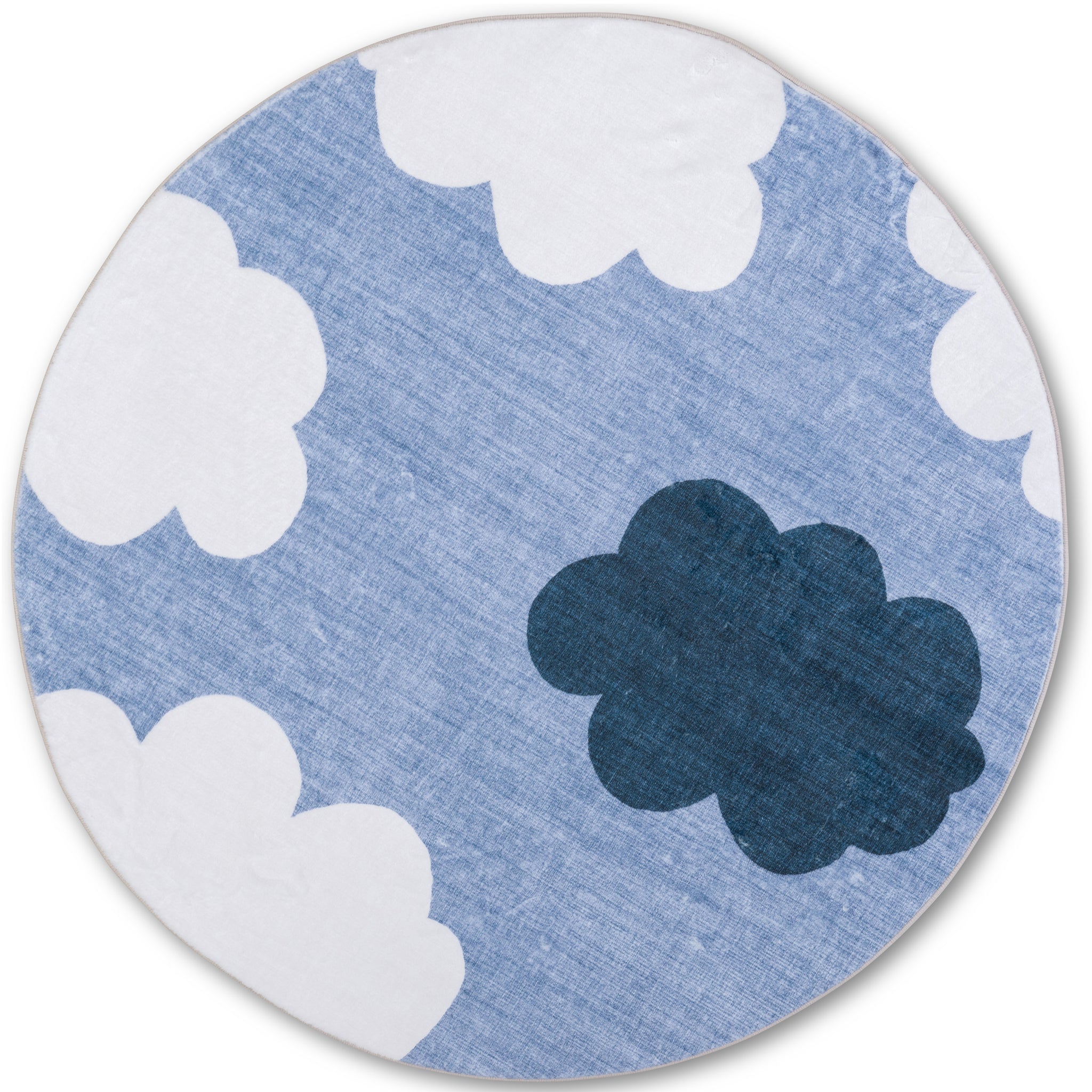 Kids 4' x 4' Ft. Playful Ultra Soft Round Kids Rug with Happy Clouds in Blue Pastels for Playroom, Nursery, Children Bedroom, Living Room