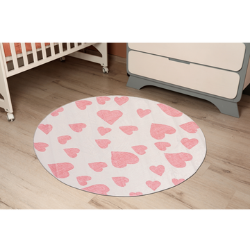 Playful Ultra Soft Kids Round Rug - Love Hearts