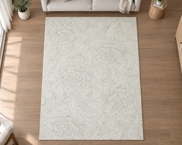 Ivory Garden Rose Handmade Wool Area Rug