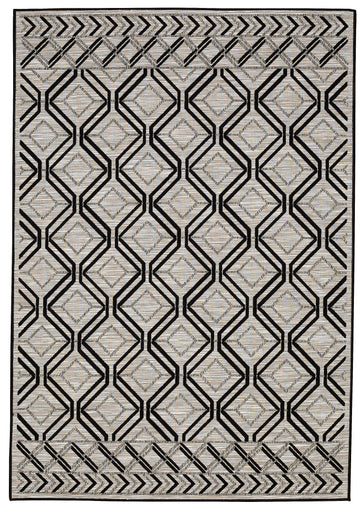 Tapis contemporain moderne en polypropylène treillis noir gris